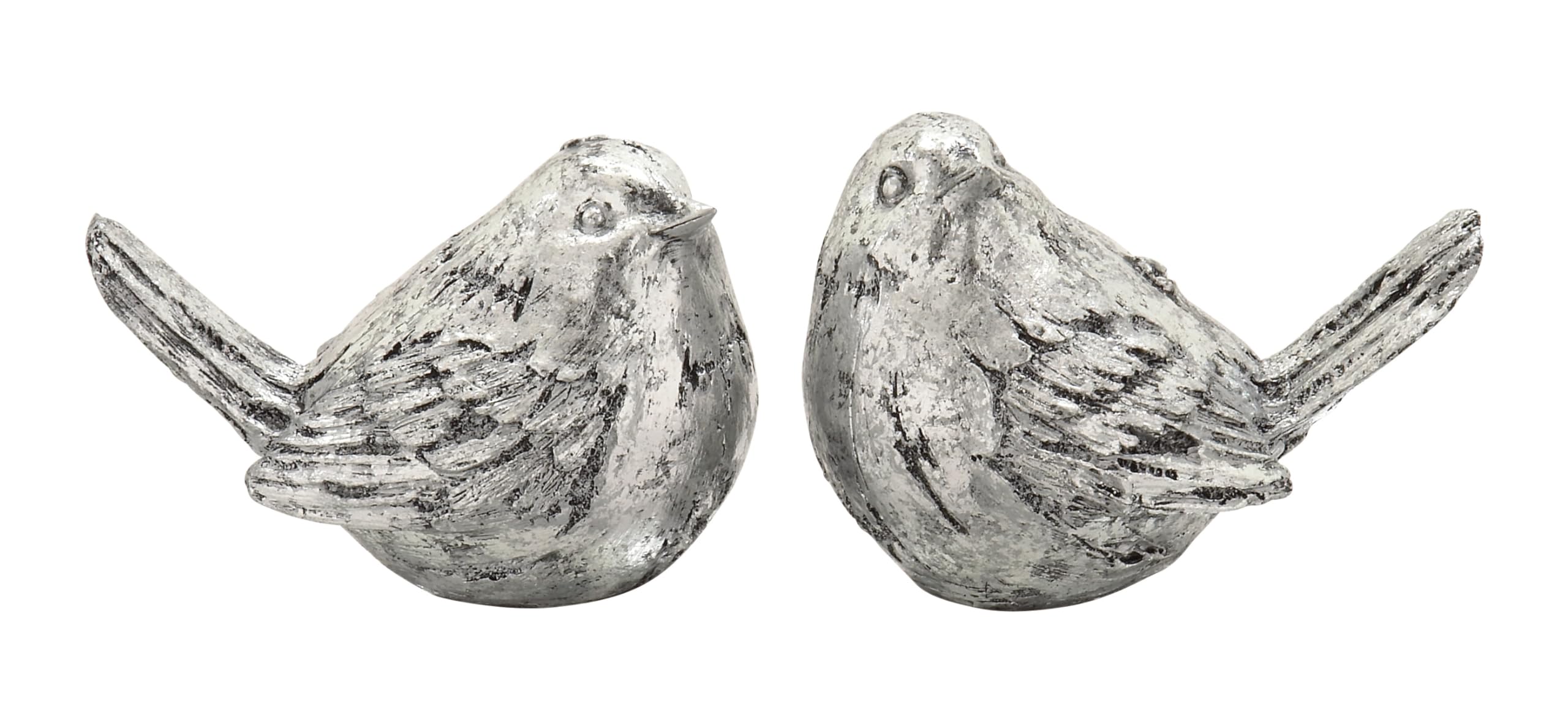 Deco 79 Polystone Bird Decorative Sculpture Home Decor Statues, Set of 2 Accent Figurines 8"W, 6"H, Silver