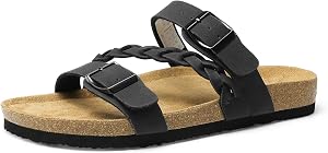 DREAM PAIRS Women's Cork Footbed Sandals Summer Shoes | Arch Support, Cushioned, Comfortable, Slip-On, Casual, Vacation, Walking