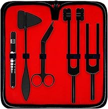 Diagnostics Kit - Percussion Taylor Reflex Hammer + C 128 & C 512 Tuning Forks + Bandage Scissors + Pupil Gauge Pen Light in Carrying Case - 6 Pieces Set - Full Black