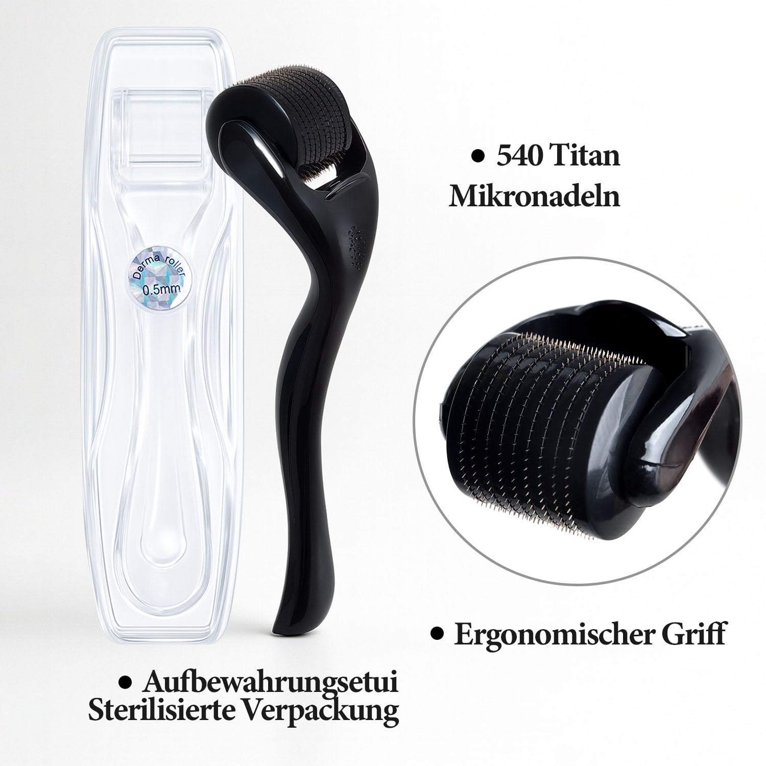 Rullo da bar 1,5 mm - 540 Titan Derma roller per la crescita della barba e dei capelli, Micronago per viso, cuoio capelluto e corpo, aghi in titanio per uomini e donne, con effetto anti invecchiamento