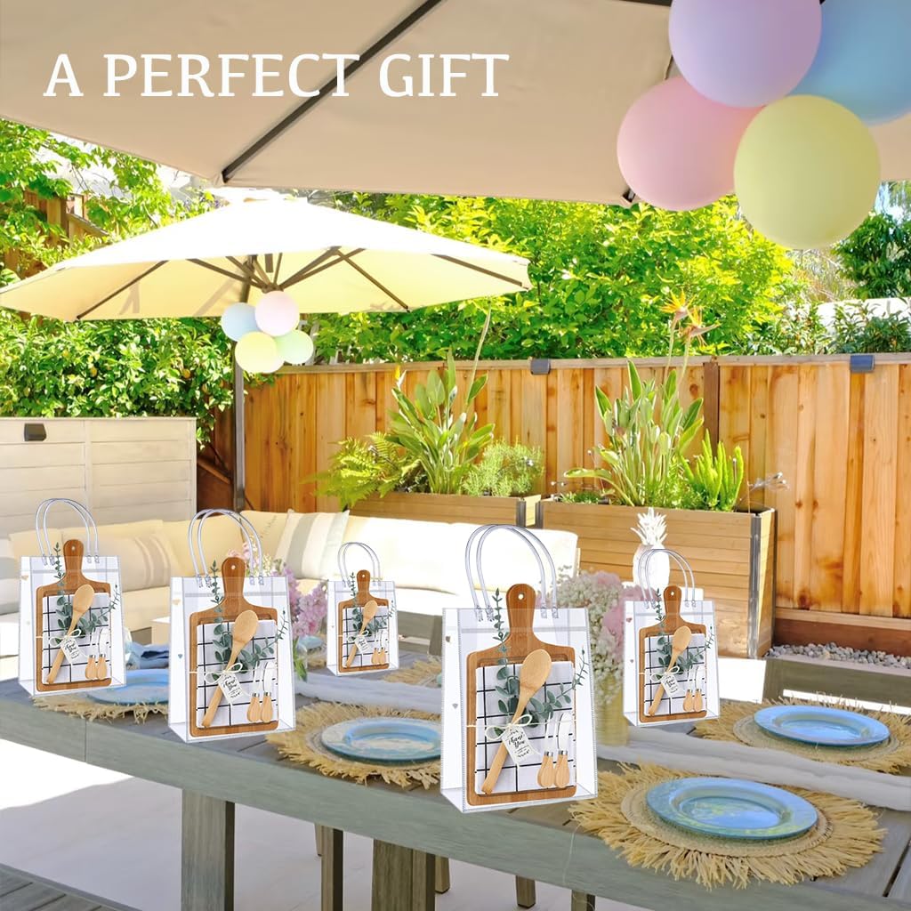 4 Set 36 Pcs Baby Shower Prizes for Game Winners Baby Shower Favors for Guests Gift Bamboo Cheese Board Set with Gift Bags Spoon Knives Forks Plaid Towel Thank You Tags for Party Wedding Bridal Favor - Image 6