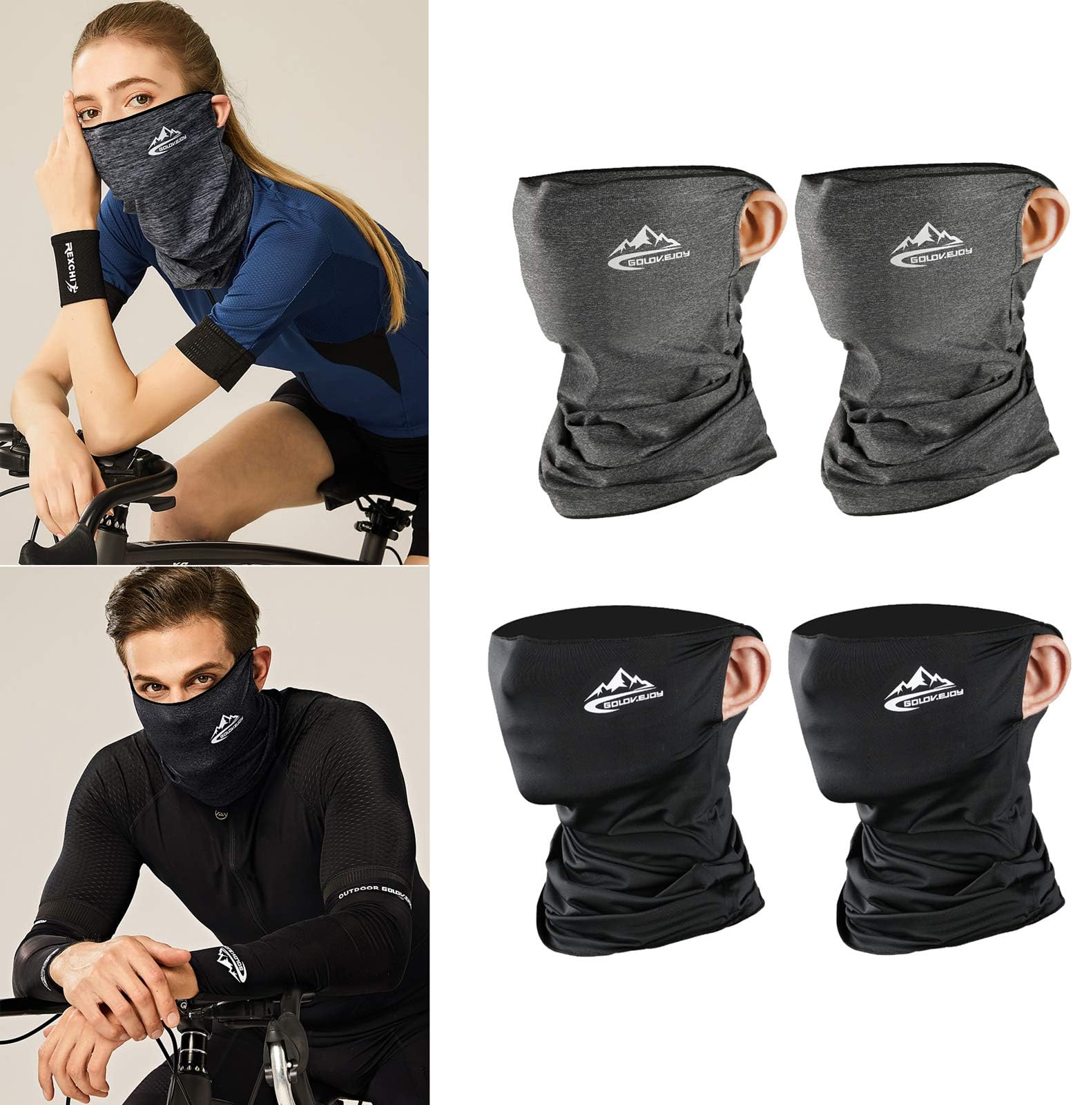 4 Pack Motorcycle Mask Upgraded Earloop Ice Silk Fabric UV Protection Bandana Balaclava Headwear Neck Gaiter Face Mask for Men Women Outdoor Sports Hiking Running Cycling