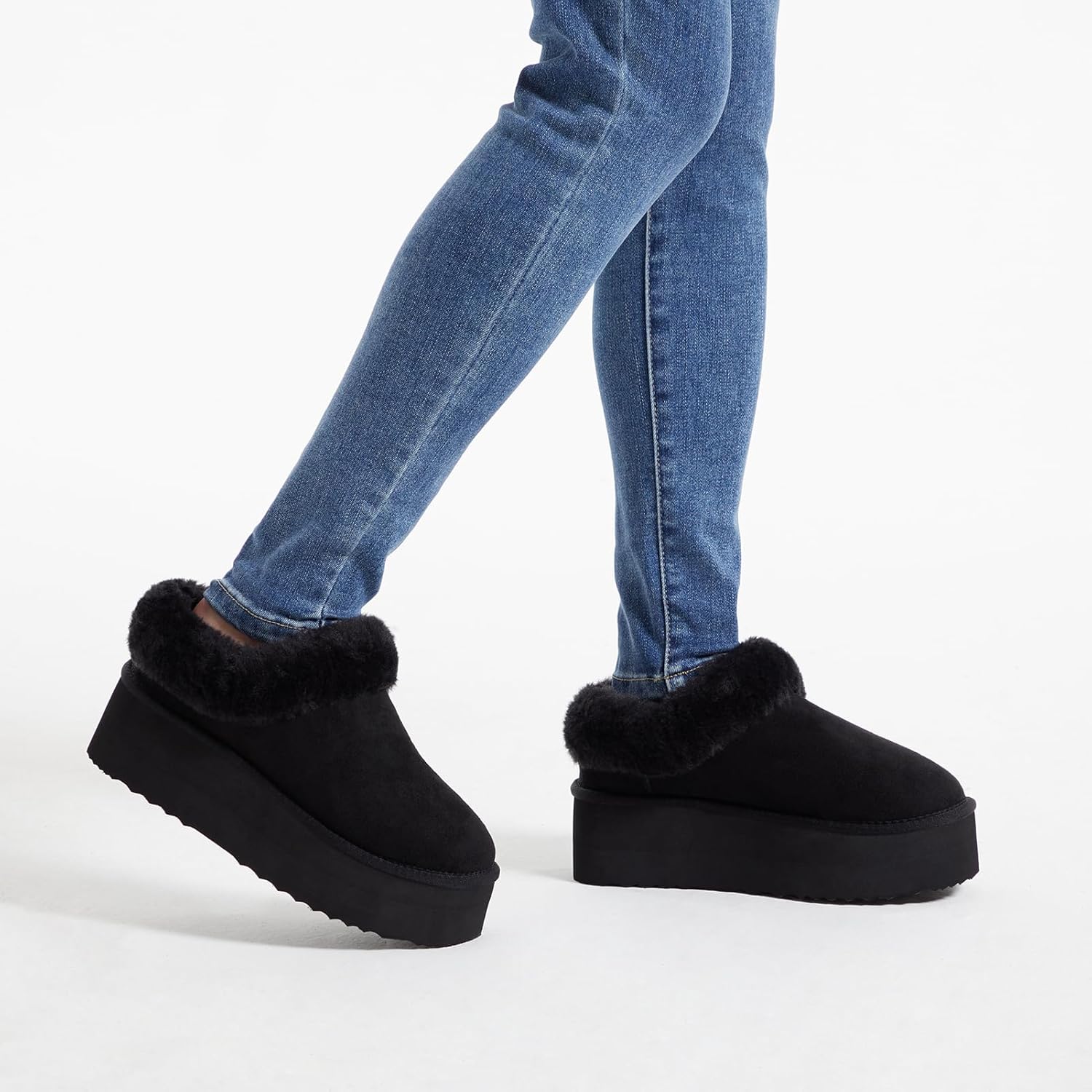 Athlefit Platform Slippers for Women Slip-on Winter Warm Fuzzy Fluffy Suede Slippers Shoes for House Indoor and Outdoor - Image 2