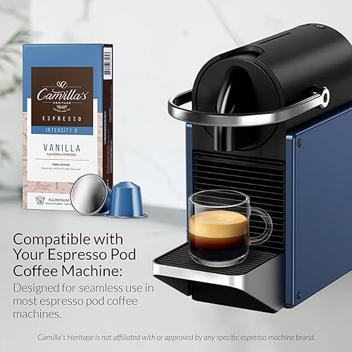 Miniatura 4 de Camilla's Heritage Coffee, tazas de espresso, 60 cápsulas de café saborizado, vainilla espresso, tostado medio, intensidad 8, cápsulas de café de