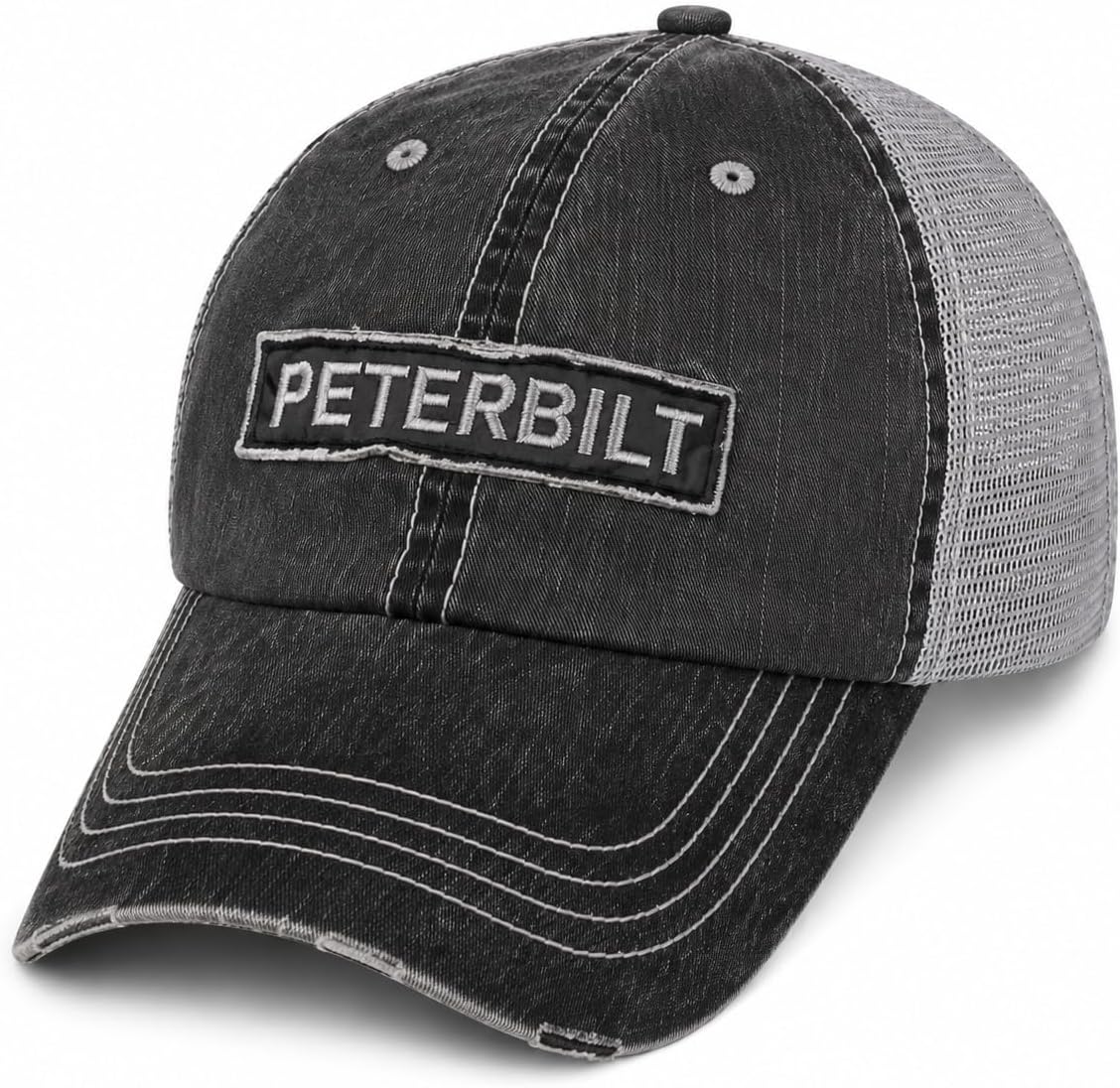 Peterbilt Motors Raw Edge Patch Mesh Trucker Cap Charcoal/Gray