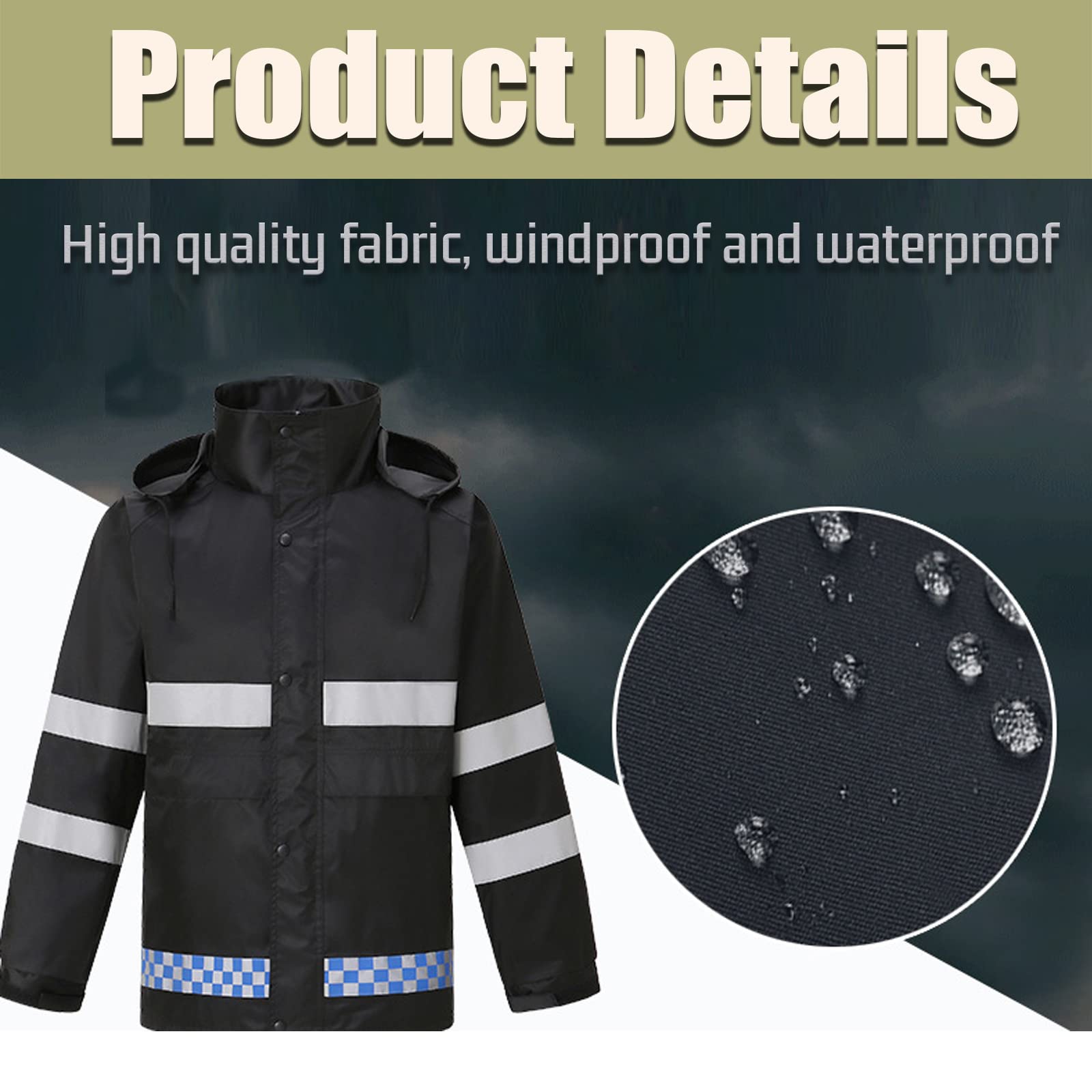Hombres Traje de Lluvia 2 Piezas Impermeable Conjunto de Chaqueta y Pantalón con Tira Reflectante Segura Chaqueta de Ciclismo con Capucha Impermeable de Adulto Classic