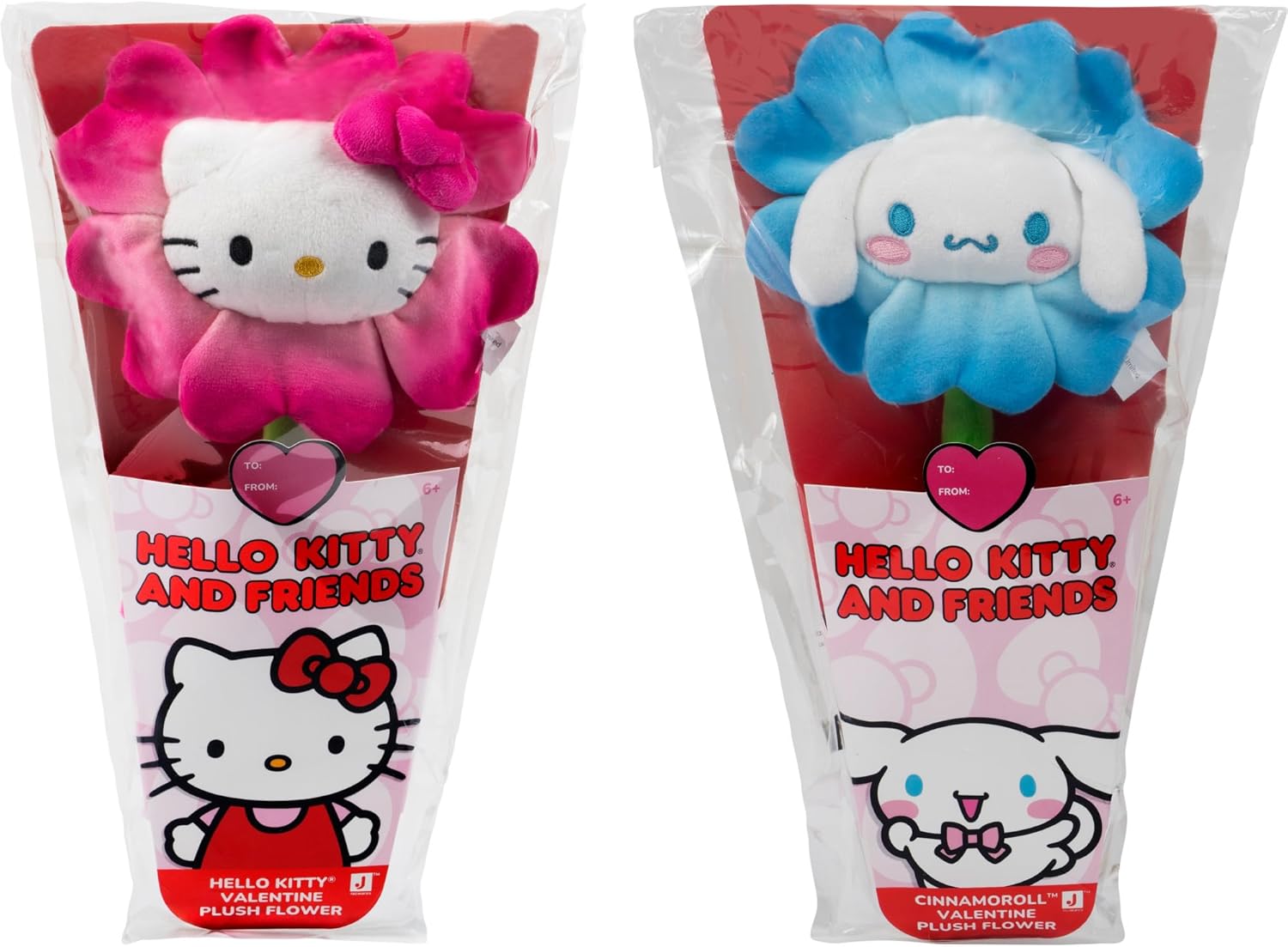 Hello Kitty® and Friends 14-inch Plush Flower 2 Pack - Hello Kitty® & Cinnamoroll™ with Bendable Stems - Giftable Packaging - Officially Licensed - Ages 6+
