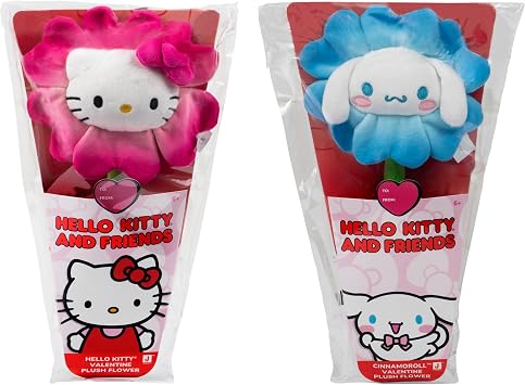 Hello Kitty and Friends 14-inch Plush Flower 2 Pack - Hello Kitty & CinnamorollTM with Bendable Stems - Giftable Packaging - Officially Licensed - Ages 6+