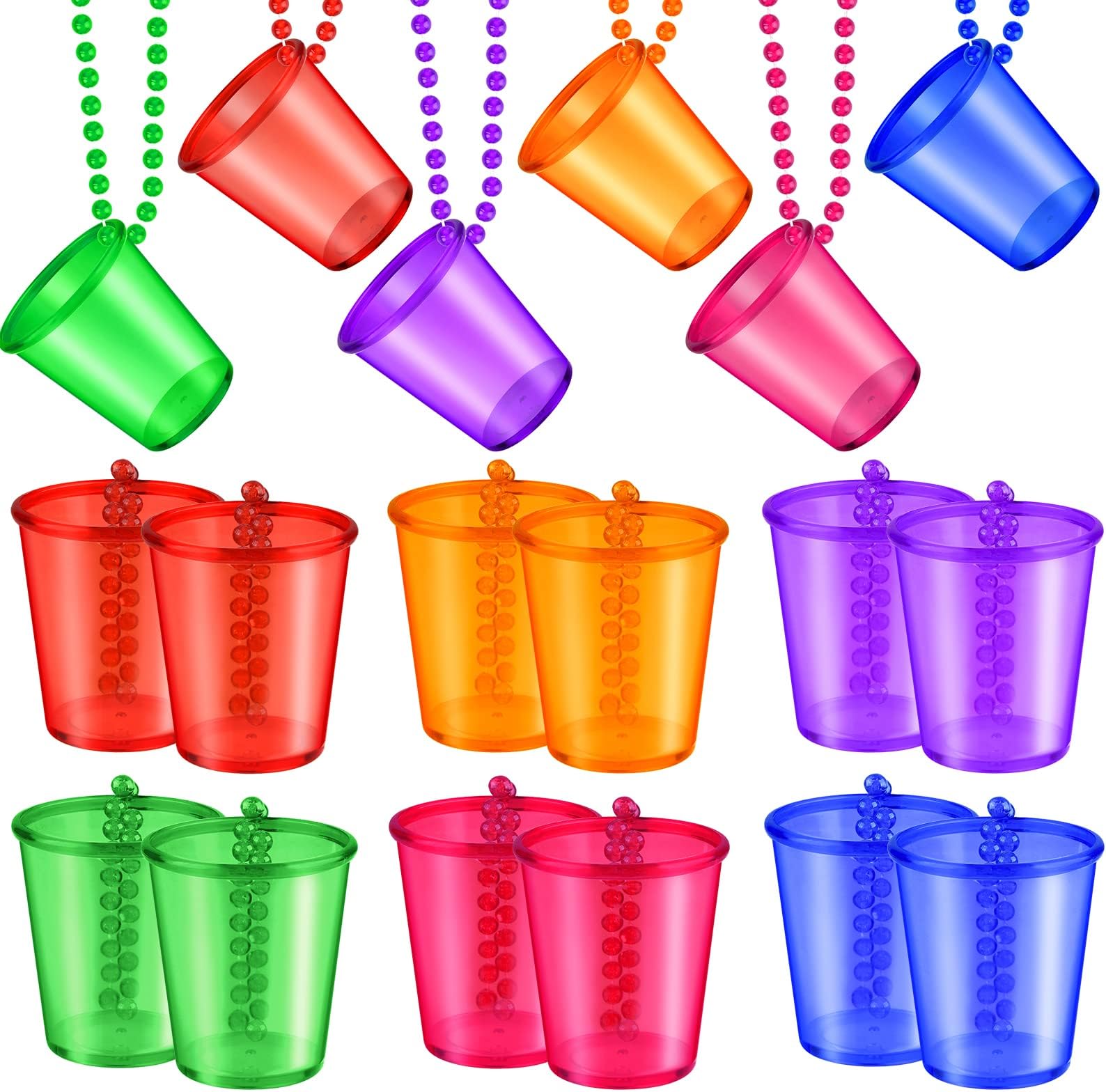48 Pieces Shot Glass on Necklace Plastic Shot Necklace Cup Bachelorette Shot Glass