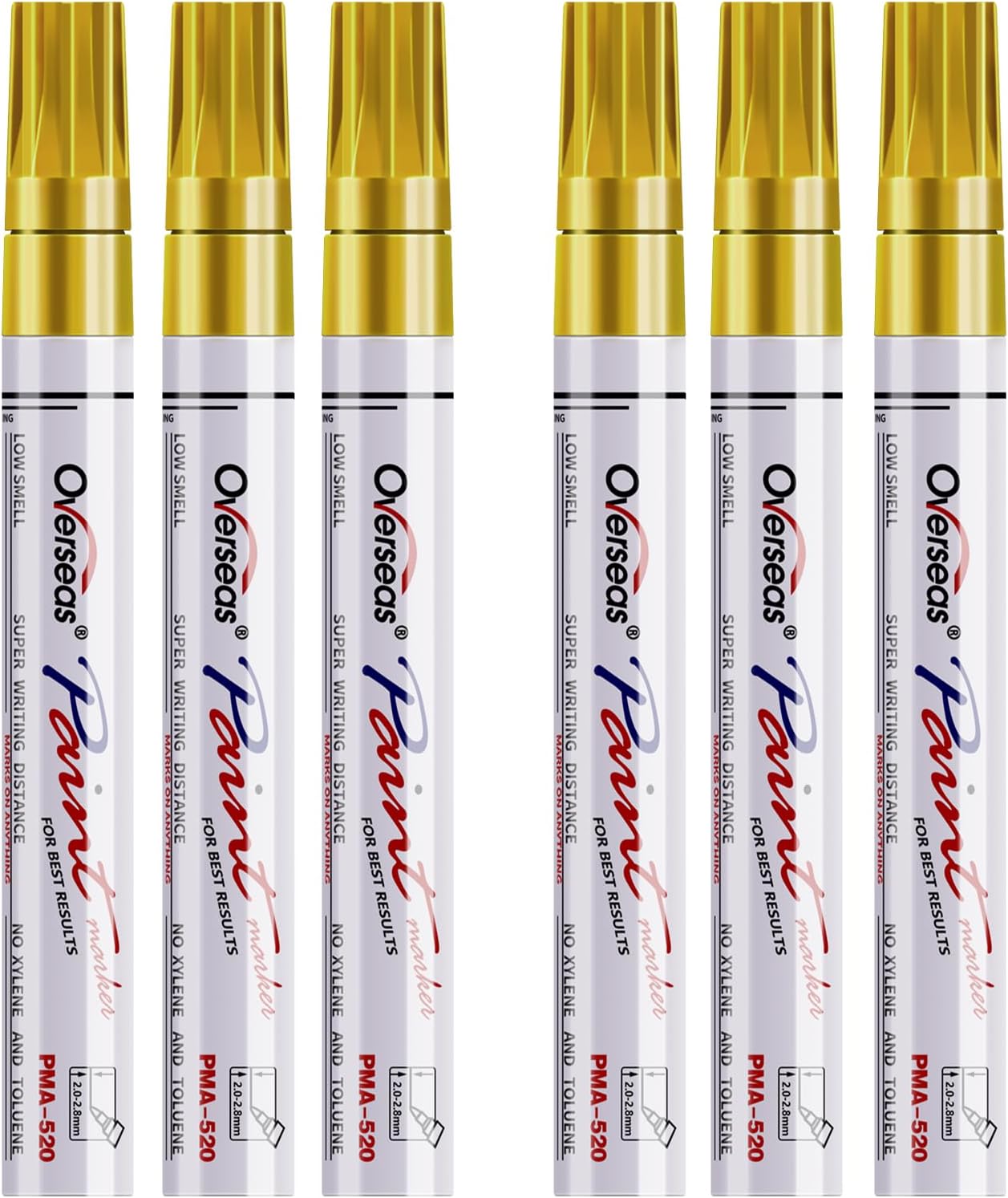 Overseas Metallic Gold Paint Markers Pens - Single color 6 Pack Permanent Oil Based Paint Pen, Medium Tip, Quick Dry and Waterproof Marker for Rock, Wood, Metal, Plastic, Canvas, Glass, Mugs, Rubber