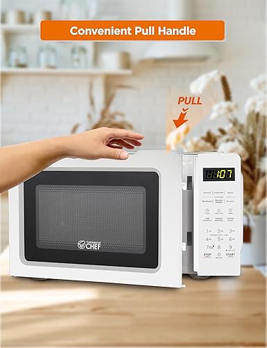 Vista 86 de COMMERCIAL CHEF Microondas de 0.7 pies cúbicos con 10 niveles de potencia, microondas de 700 W con pantalla digital, con cerradura de puerta de Negro