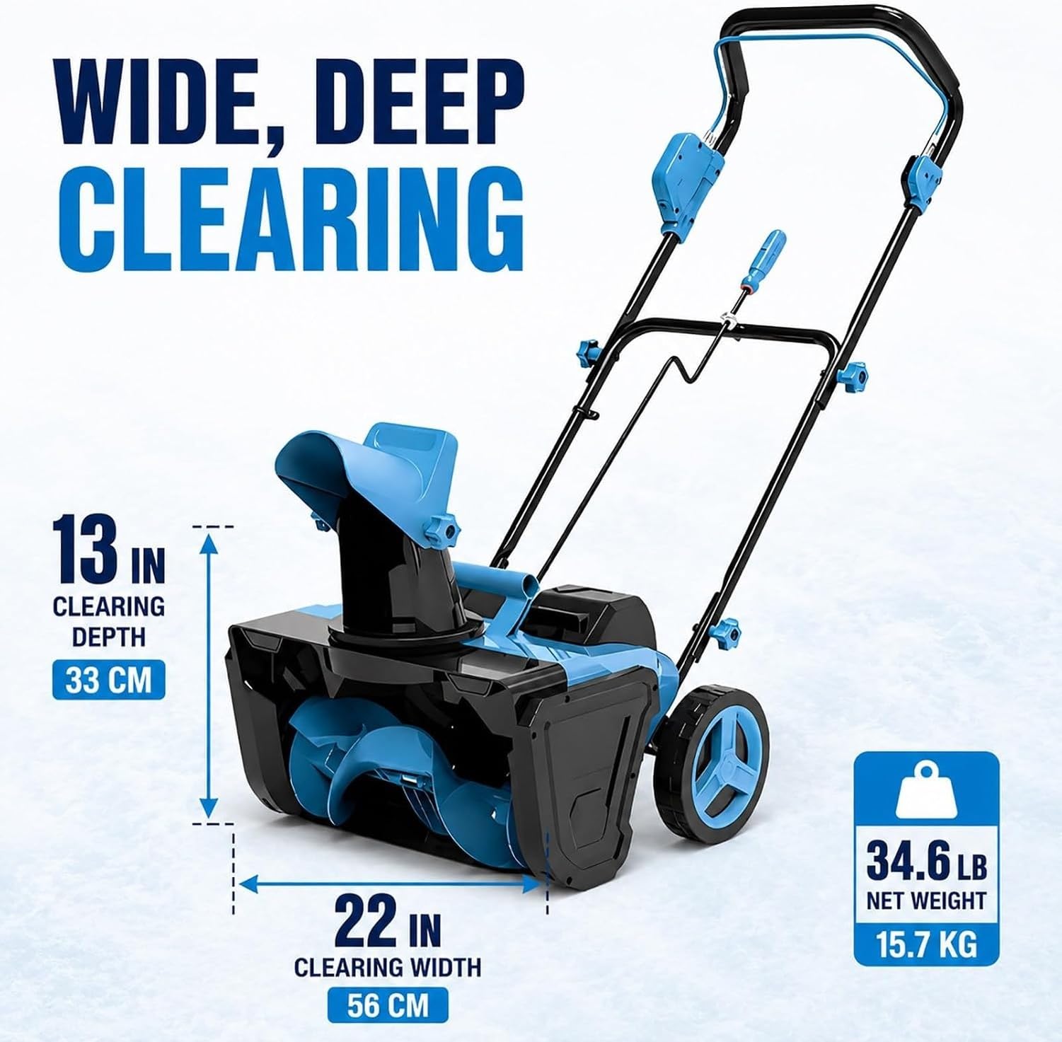 Quitanieves eléctrica inalámbrica 152 cm con Mango Plegable y batería, máquina Ligera para Nieve