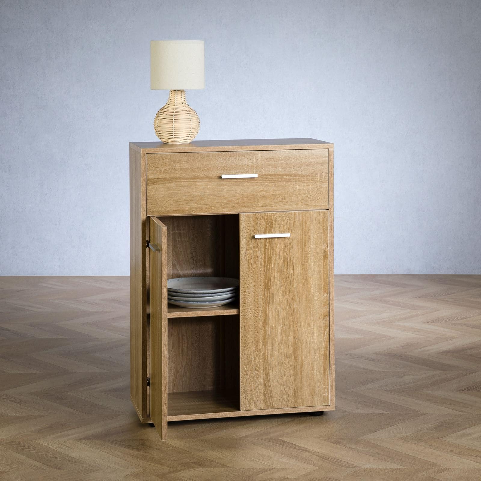 CARO-Möbel Kommode Sideboard Schrank Tommy in Sonoma Eiche, Anrichte Highboard mit Schublade und 2 Türen
