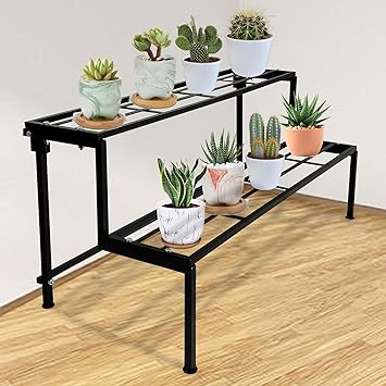 HOUSE DECORE Metal Plant Stand with 2 Shelves, 2 tier stand, 2 Layer heavy duty easy assemble planter stand (black) - image, photos