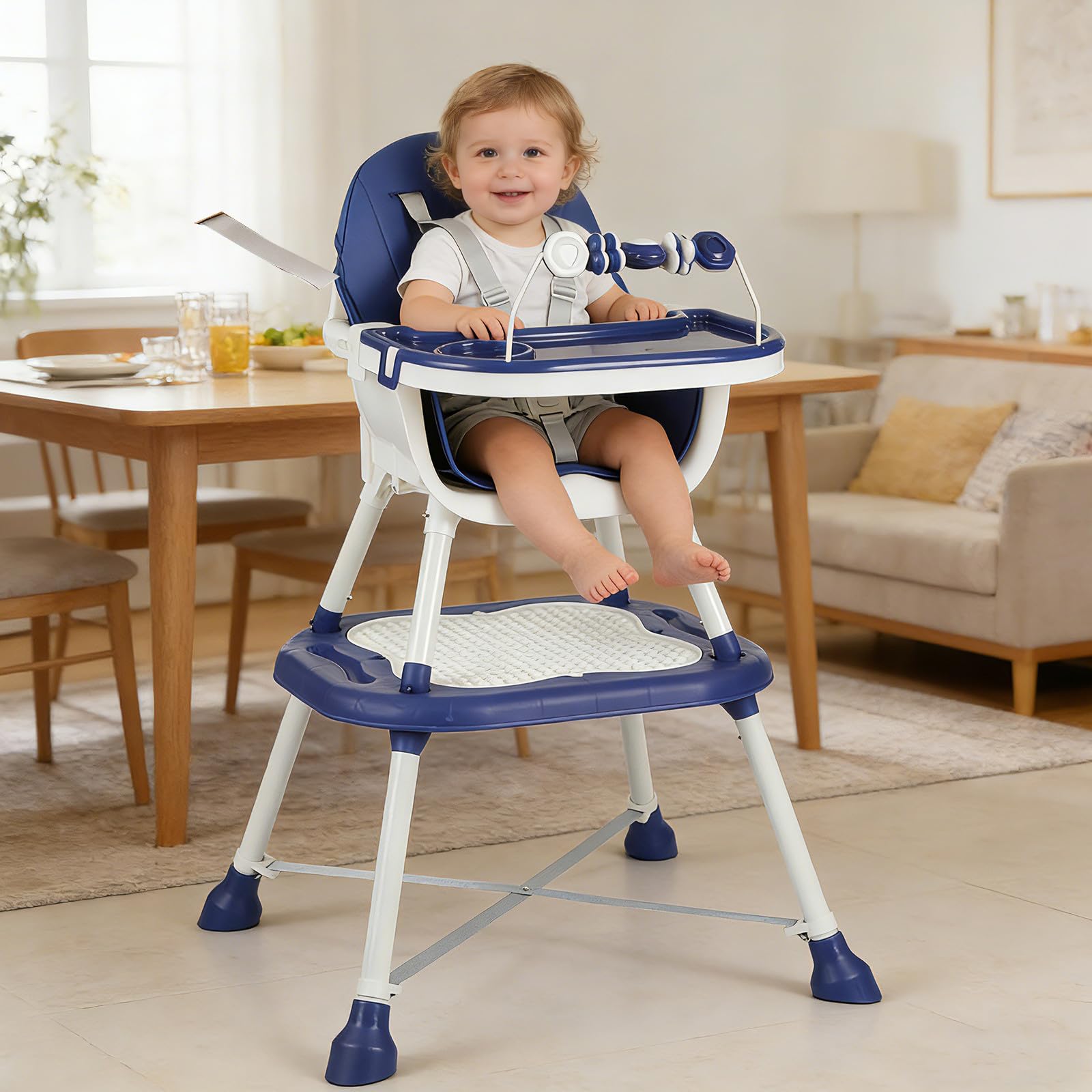 Toddmomy Krzesełko Do Karmienia Dla Niemowląt | 6 W 1, Ergonomiczne Krzesełko Do Karmienia, Podwyższenie, Stolik Do Gier | Rozkładany Fotelik Dla Malucha Z Pasami Bezpieczeństwa Do Jedzenia I Zabawy,
