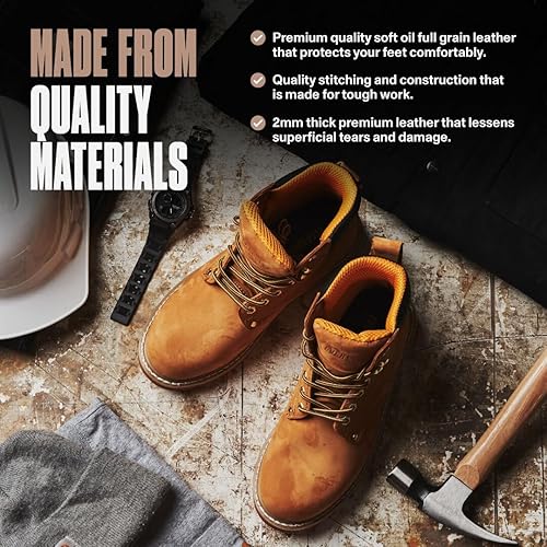 Miniatura 6 de Botas de trabajo para hombre con puntera suave, botas de cuero de 6 pulgadas para construcción, suela de goma, botas de trabajo para hombre, botas