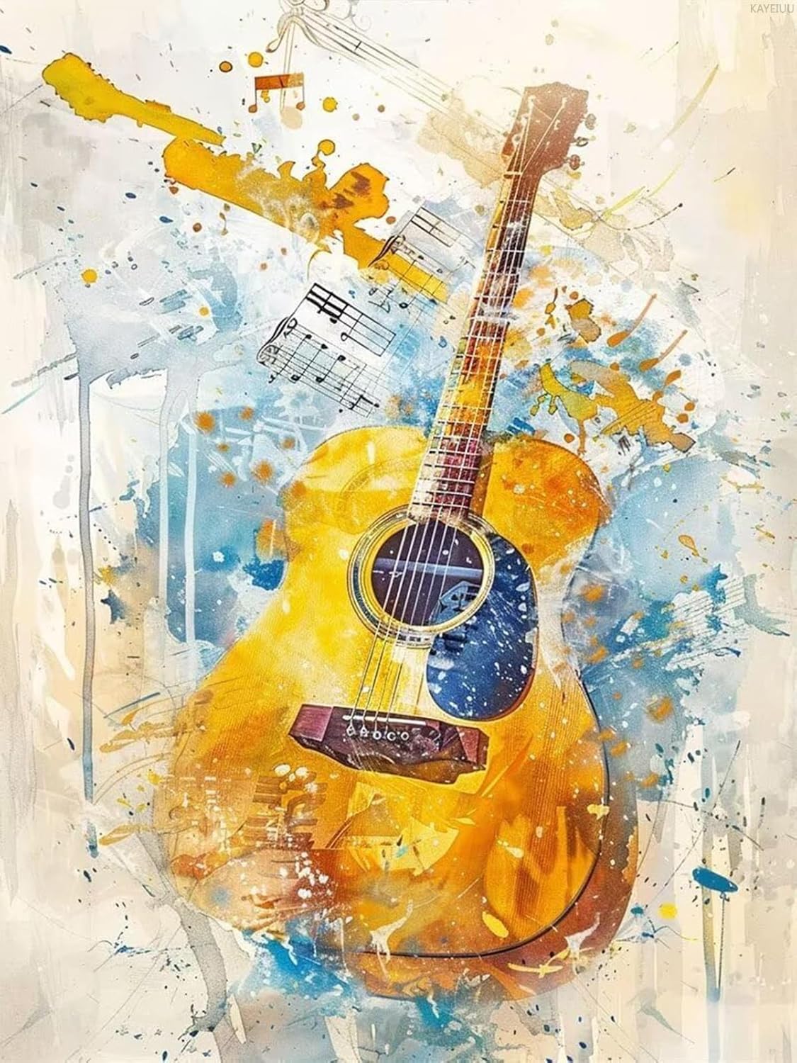 KAYEIUU 5D Diamond Painting Guitar, Diamond Art Kits for Adults, Musical Instrument Diamond Painting Kits for Adults, Round Full Drill Diamond Dots, Room Home Decor 12x16 inch