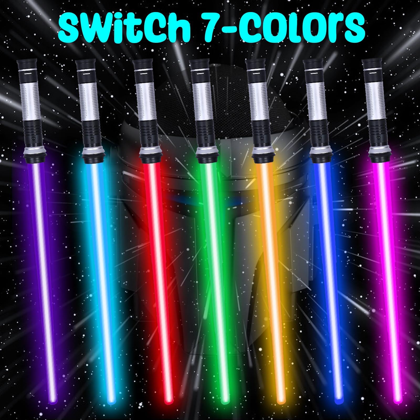 Atuoxing 2 Pezzi Spada Laser, 2 in 1 Manico Lunghezza Regolabile Spade Luminosa per Bambino, 7 Colori Modificabili con Luci LED ed Effetti Sonori per Adulti e Adolescenti