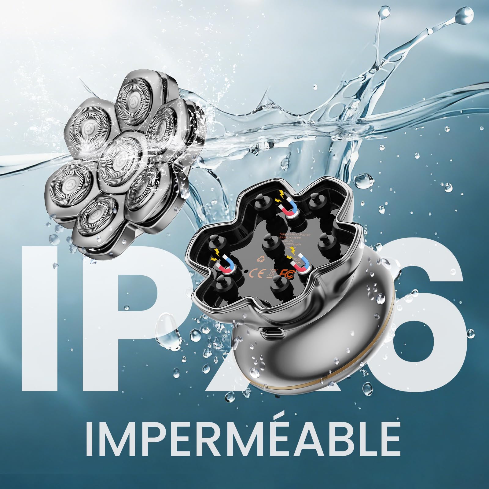 MAXGROOM 2026 Pro Rasoir Électrique Crâne pour Homme, Édition Argent, Tête Magnétique 7D, Moteur 8800 tr/min, Autonomie 140 min, Charge USB-C, Étanche IPX7, Rasage à Sec ou Humide (Argent)