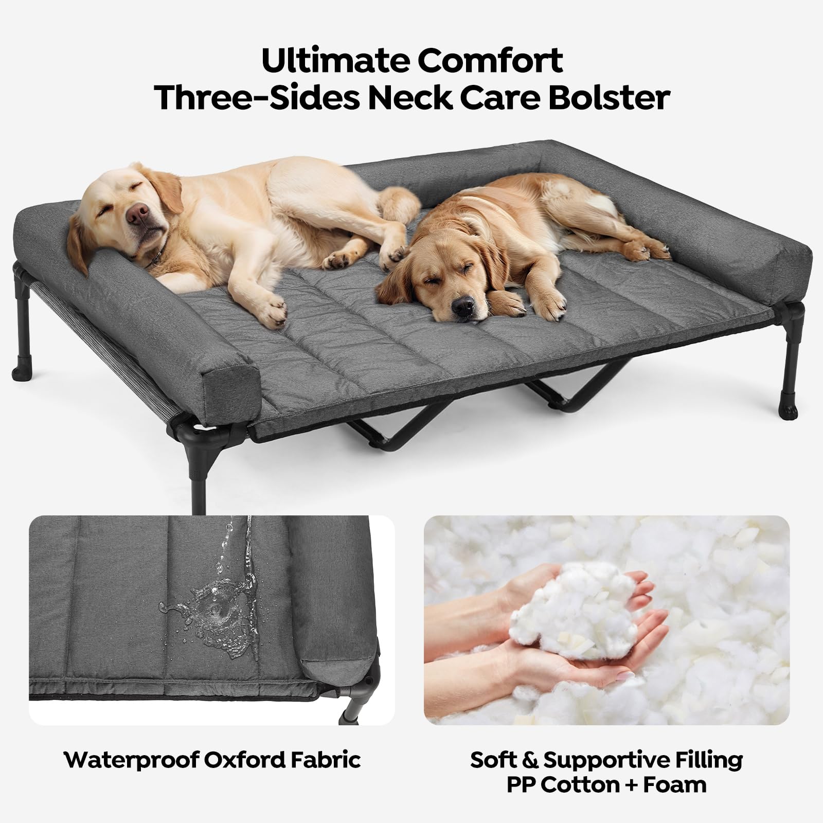 Veehoo Hundeliege Outdoor, Kühlendes Erhöhtes Hundebett mit Wasserdichter Abnehmbarer Kissenauflage, Hundebett mit Rand,Atmungsaktivem Mesh, rutschfeste Füße, Hundesofa für Innen & Außen