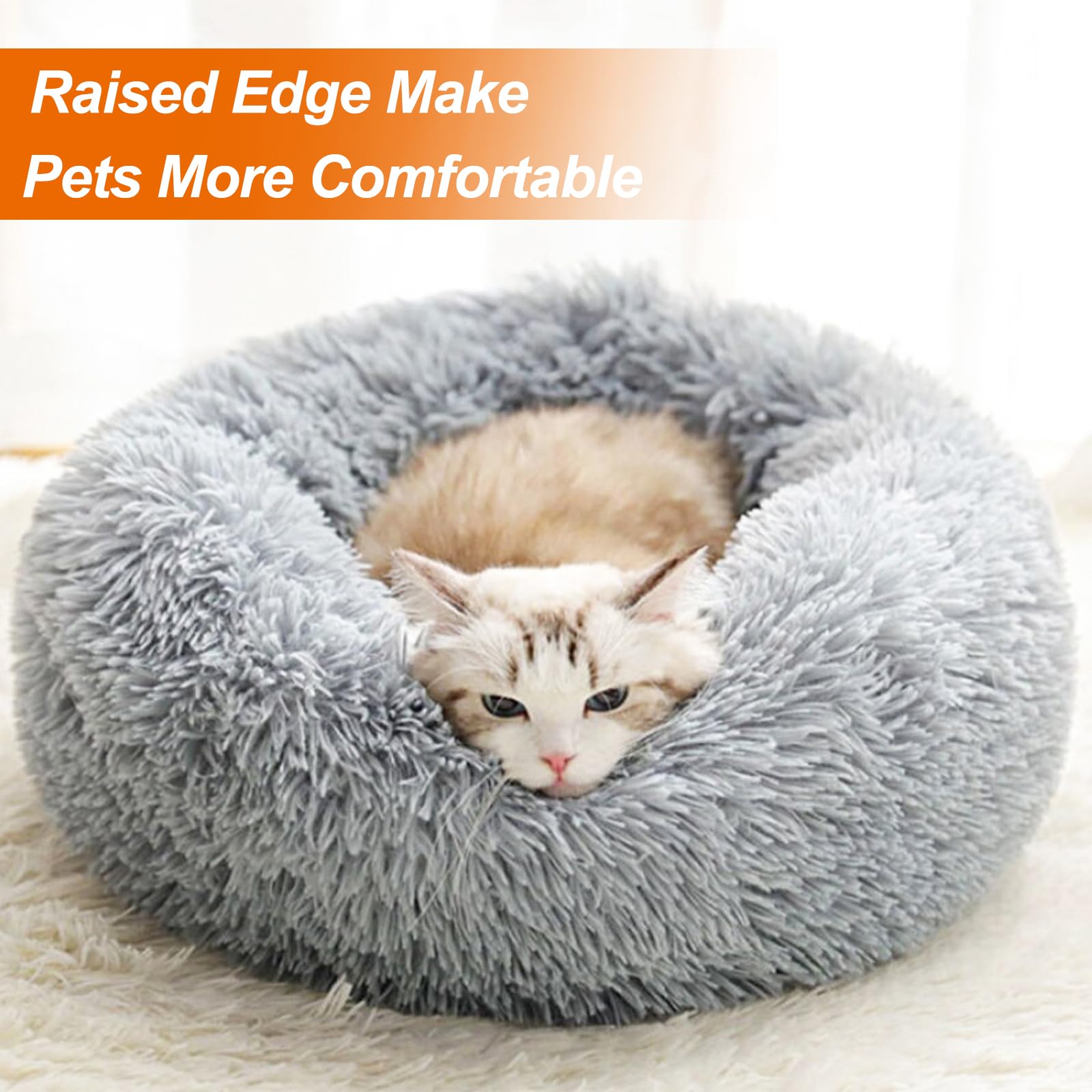 Brevanza Cama Perro CóModo Y CáLida, Felpa Camas para Gatos Invierno, Cojin Redonda Perro Antideslizante, Cojines Suave Lavable, para Gato Y Perros Medianos PequeñOs, (Diameter:50cm, Gris)