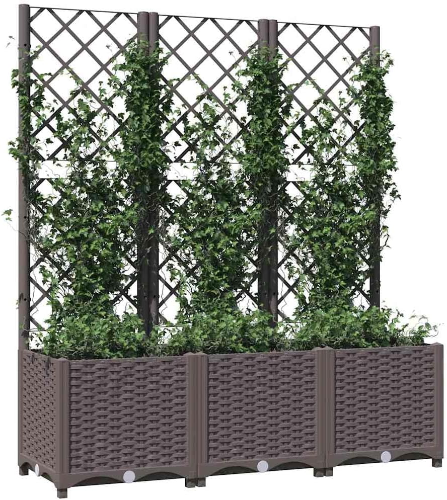 47.2 x 15.7 x 53.5 in Brown Polypropylene Raised Garden Bed with Built-in Trellis, Large Outdoor Planter Box for Balcony Patio, UV-Resistant Planter for Flowers & Climbing Plants