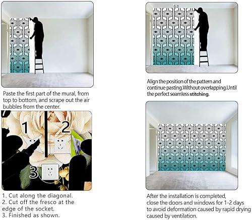 Miniatura 4 de Papel adhesivo de alta resistencia, color blanco, cian, degradado, papel tapiz geométrico a cuadros, fácil de instalar (Ancho) 59 pulgadas x 59