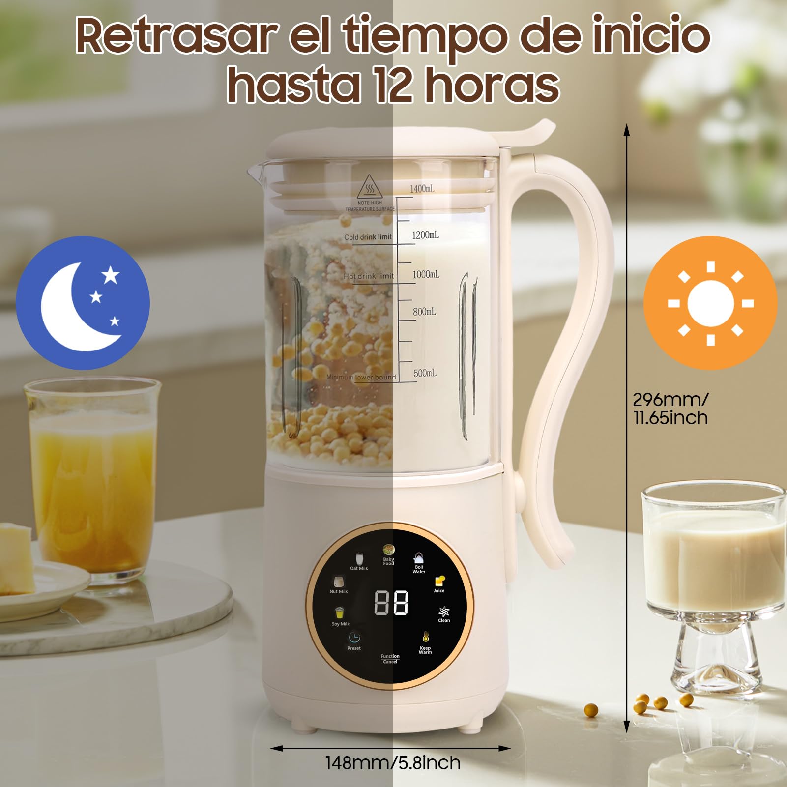Extractor De Zumos Y Verduras, Licuadora Automática Multifuncional De 1.4l Con Pantalla LED De Cuchillas De Acero, Máquina De Fabricantes De Leche De Nueces Para Zumos Y Batidos