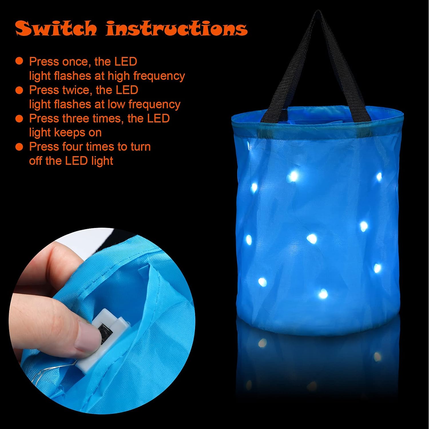 2 Pieces LED Light Halloween Candy Bags Light Up Halloween Party Bags Trick or Treat Bags Light Up Candy Bags Multipurpose Reusable Goody Bucket for Kids Halloween Supplies Favors (Blue) - Image 5