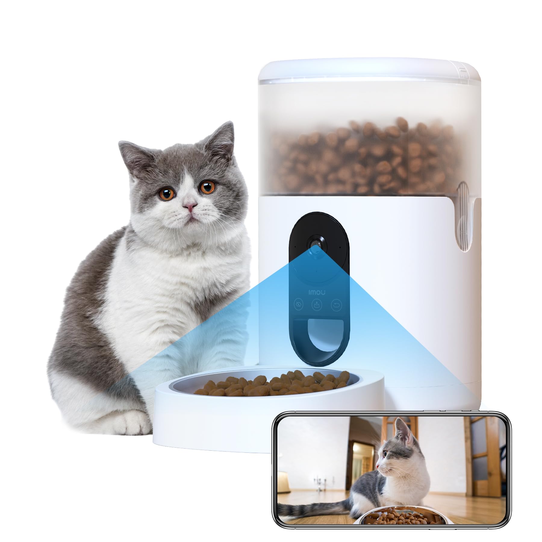 Imou Comedero automático para Gatos y Perros, comederos WiFi para Gatos con cámara de 4 MP, dispensador de Alimentos, cámara de Seguridad de 4 L, detección de Mascotas de Gran Capacidad, Modo de
