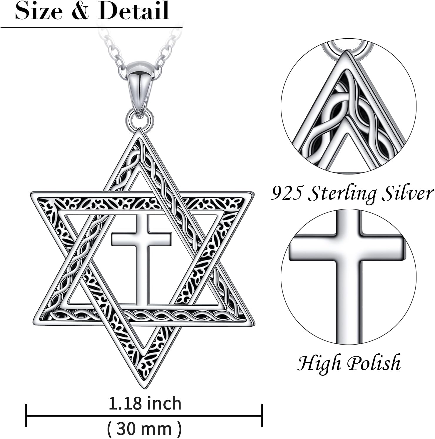 FLYOW S925 Sterling Silver Star of David Necklace Black Oxidized Necklace Religous Christian Goth Jewish Hexagram Jewelry Birthday Gift for Women Men - Image 6