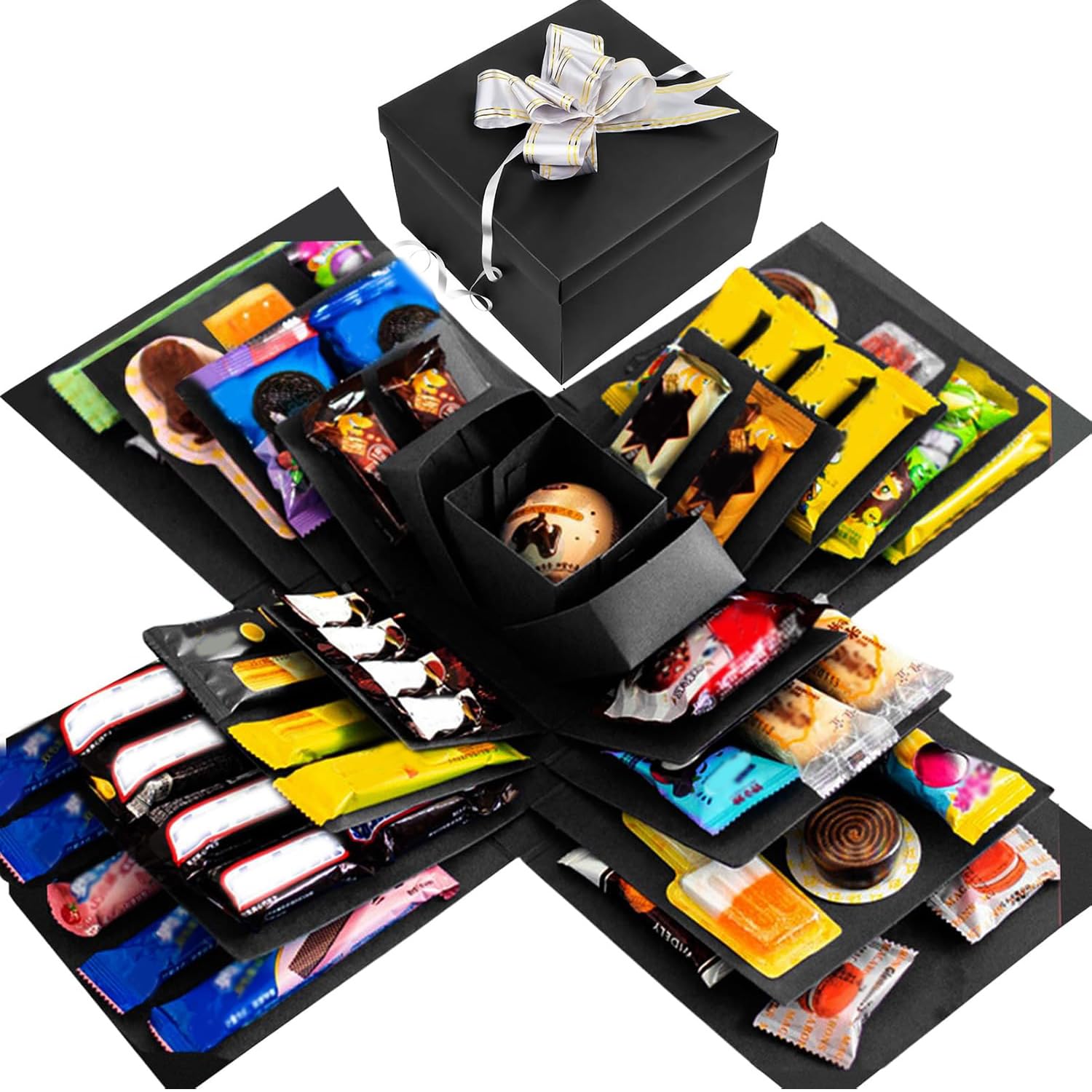 DIY Explosion Gift Box, 5 Layer Snack Explosion Box with Ribbon, Scrapbooking Boxes, Photo Album, Photo Gifts, Creative Surprise Pop Up Boxes for Birthday, Christmas, Wedding, Anniversary (Black)