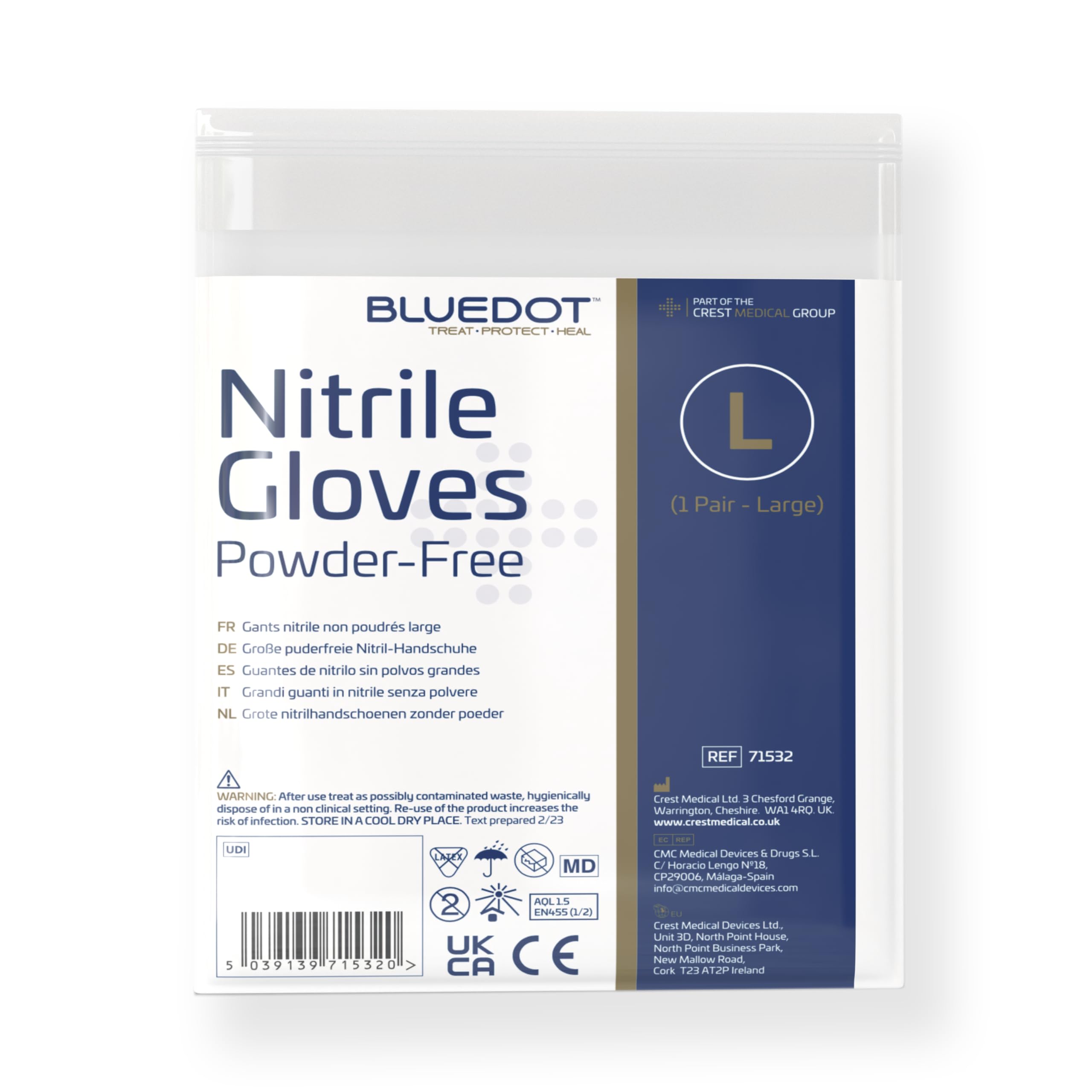 Blue Dot 2184 Non-Sterile Nitrile Powder Free Gloves, Large