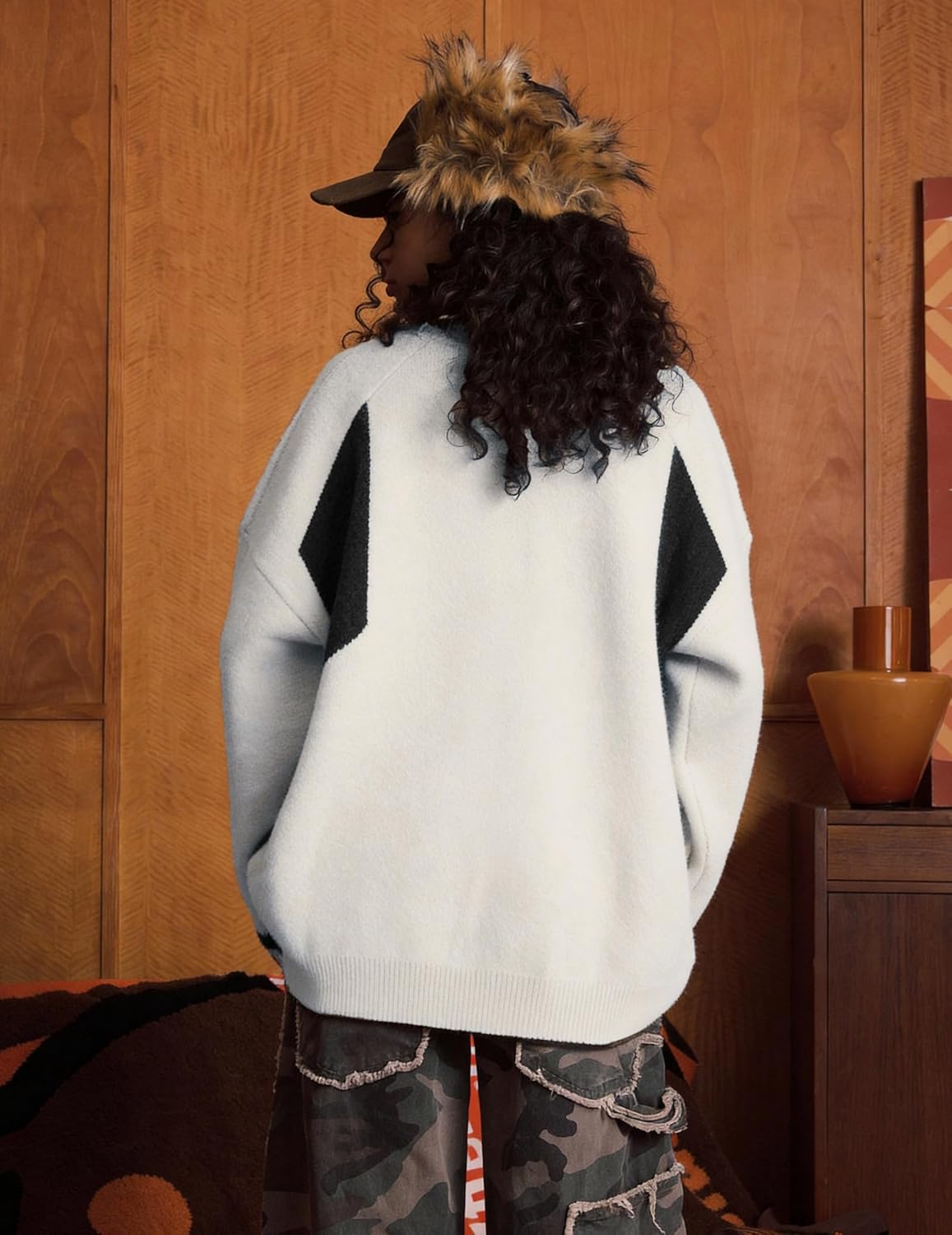 Aelfric Eden Sweaters Patchwork V-Neck Sweater for Women Men Graphic Oversized Pullover 2025 Trendy Outfits - Image 3