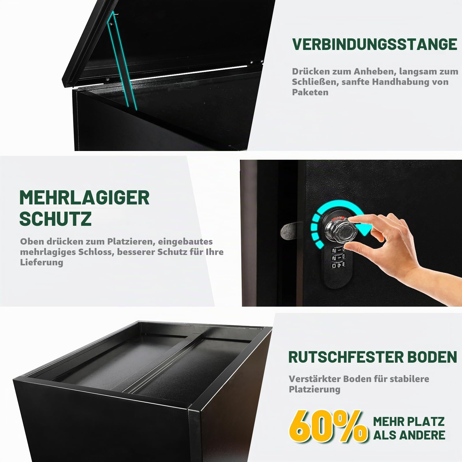 Briefkasten Paketbox für den Außenbereich, extra große Paketboxen mit sicherer Lagerung, wasserdichte Paketboxen für den Außenbereich (53 x 42 x 110cm)