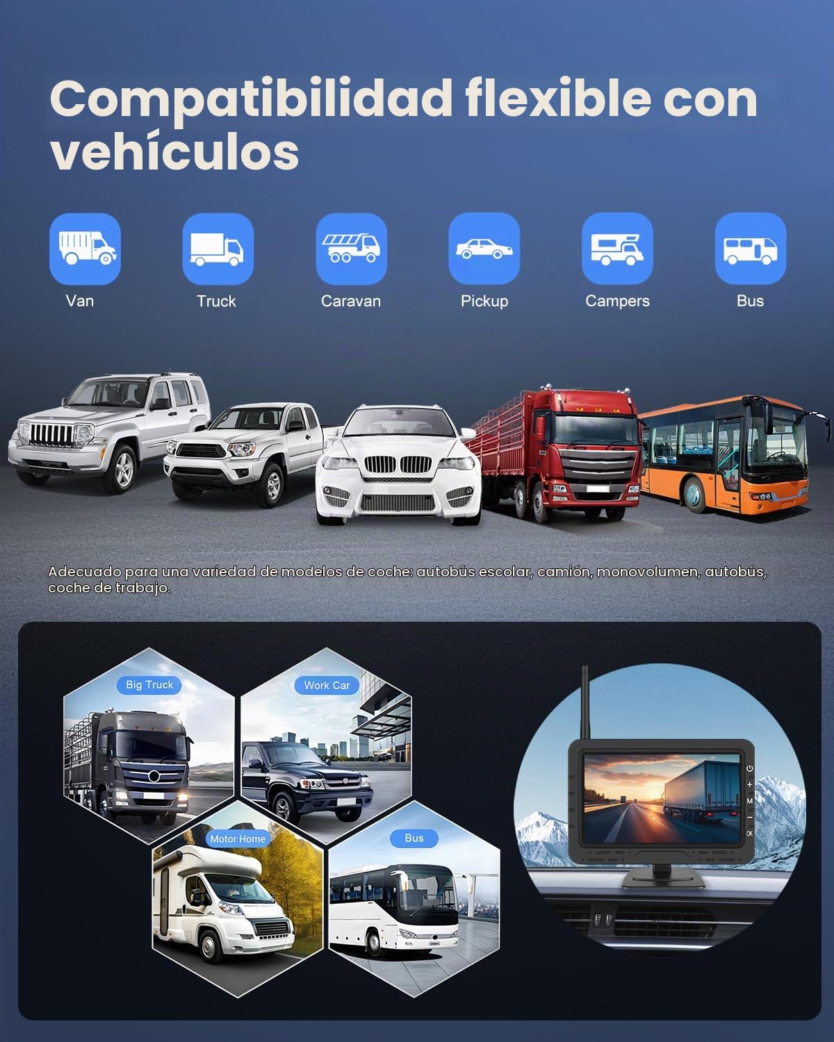 Kit de cámara de Marcha atrás inalámbrica de 4,3 Pulgadas: Resistente al Agua IP68 / visión Nocturna/ángulo de visión Amplio/línea de Marcha atrás para Coches, Camiones, remolques y autocaravanas