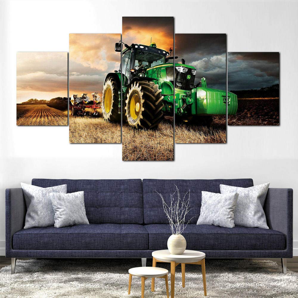 5 Teilig Leinwand Wanddeko Gerahmtes Malerei Leinwanddrucke Geschenk 5 Stück Leinwand Bilder Moderne Wandbilder XXL Wohnzimmer Wohnkultur John Deere Traktor Rasenmäher Landwirtschaft（Gerahmt）