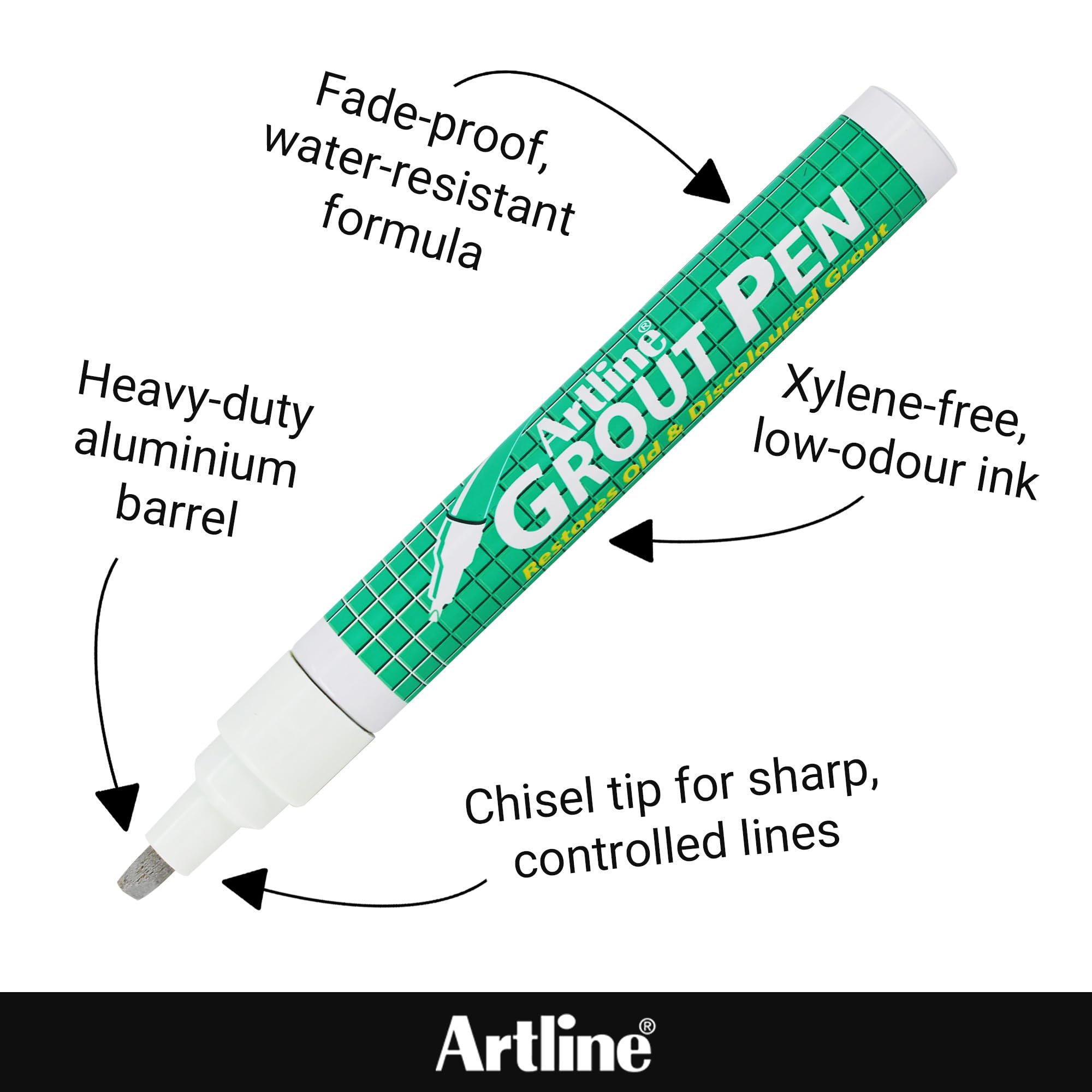 Artline Pack of 2 Grey Grout Pens for Restoring Old & Discoloured Tile Grout, Permanent, Quick-Dry, Waterproof Ink - Image 4