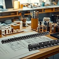 Vista 6 de Regla de escala arquitectónica, medidas imperiales de 12 pulgadas, regla triangular de arquitecto de aluminio grabado con láser, color negro