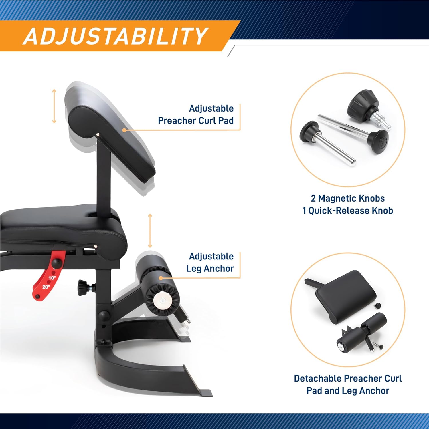 Marcy Adjustable Weight Bench for Home Gym, Heavy-Duty Workout Bench Press with 7-Position Backrest, Incline Decline Flat, Preacher Curl Pad, Leg Anchor, Full Body Strength Training Equipment SB-7799