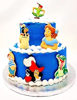 Neverland Pirate Themed Cake Topper Set Featuring Peter Pan, Captain Hook, Smee, Tick Tock and Friends (Unique Design)