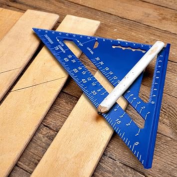 Carpenter Measuring Square Metric Imperial 7 Inches,Aluminum Alloy,90 Degree Thickened Triangle Ruler for Woodworking (blue)