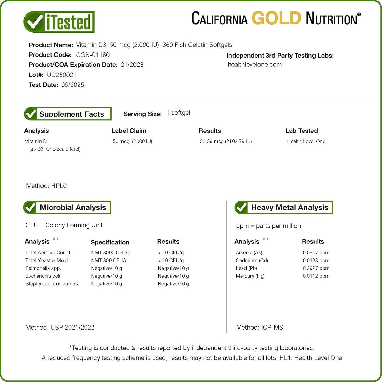 California Gold Nutrition Vitamin D3, 50 mcg (2,000 IU), 360 Fish Gelatin Softgels