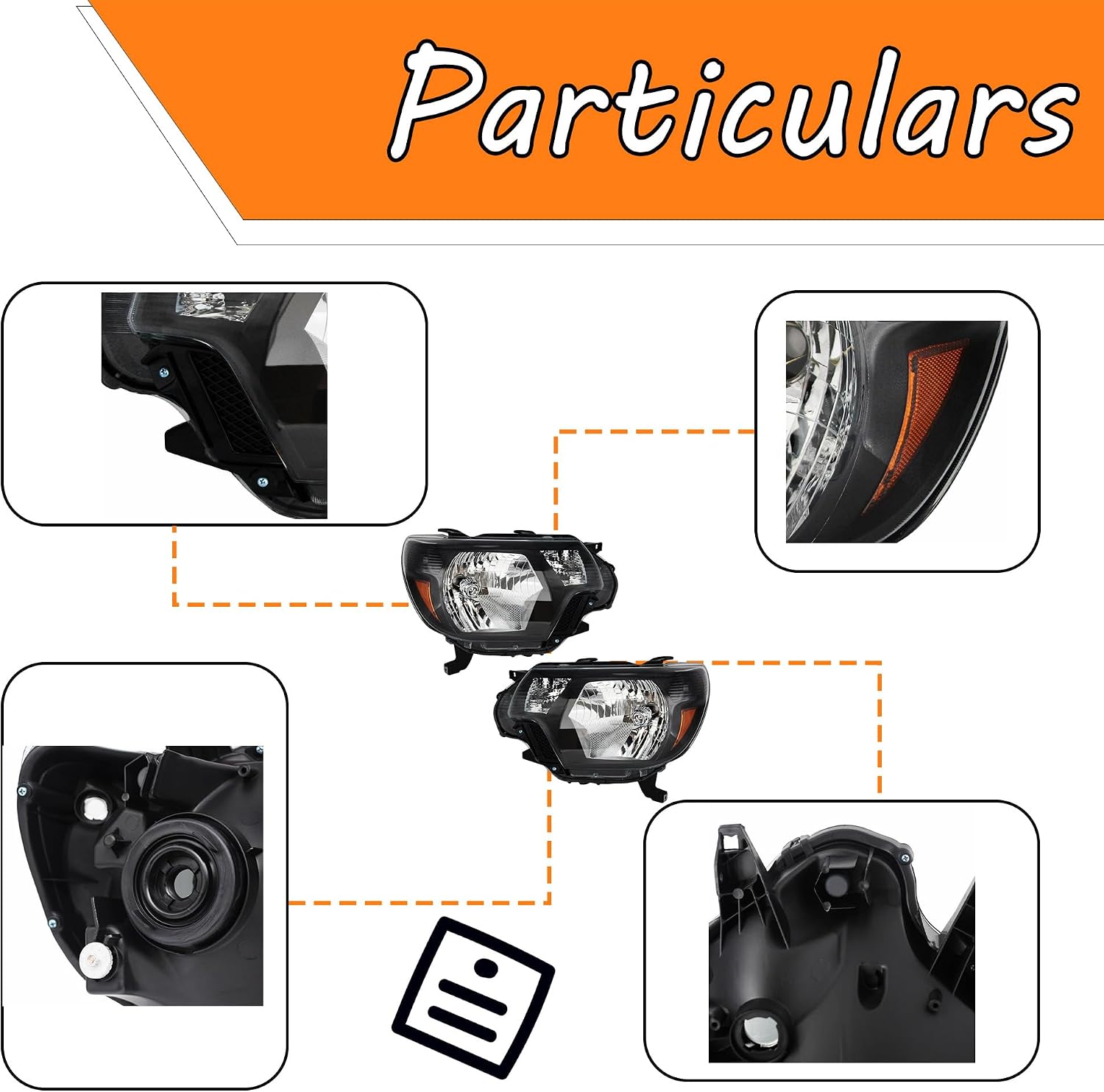 Headlights Assembly Compatible for 2012-2015 Toyota Tacoma Front Light Headlamp Black Housing Amber Reflector Clear Lens ‎Replacement Driver and Passenger Side