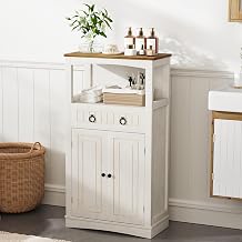 Farmhouse Storage Cabinets with Doors and Shelves, Kitchen Pantry Storage Cabinet, Floor Storage Cabinet Hutch Cupboard for Kitchen/Bathroom/Living Room/Entryway White-1