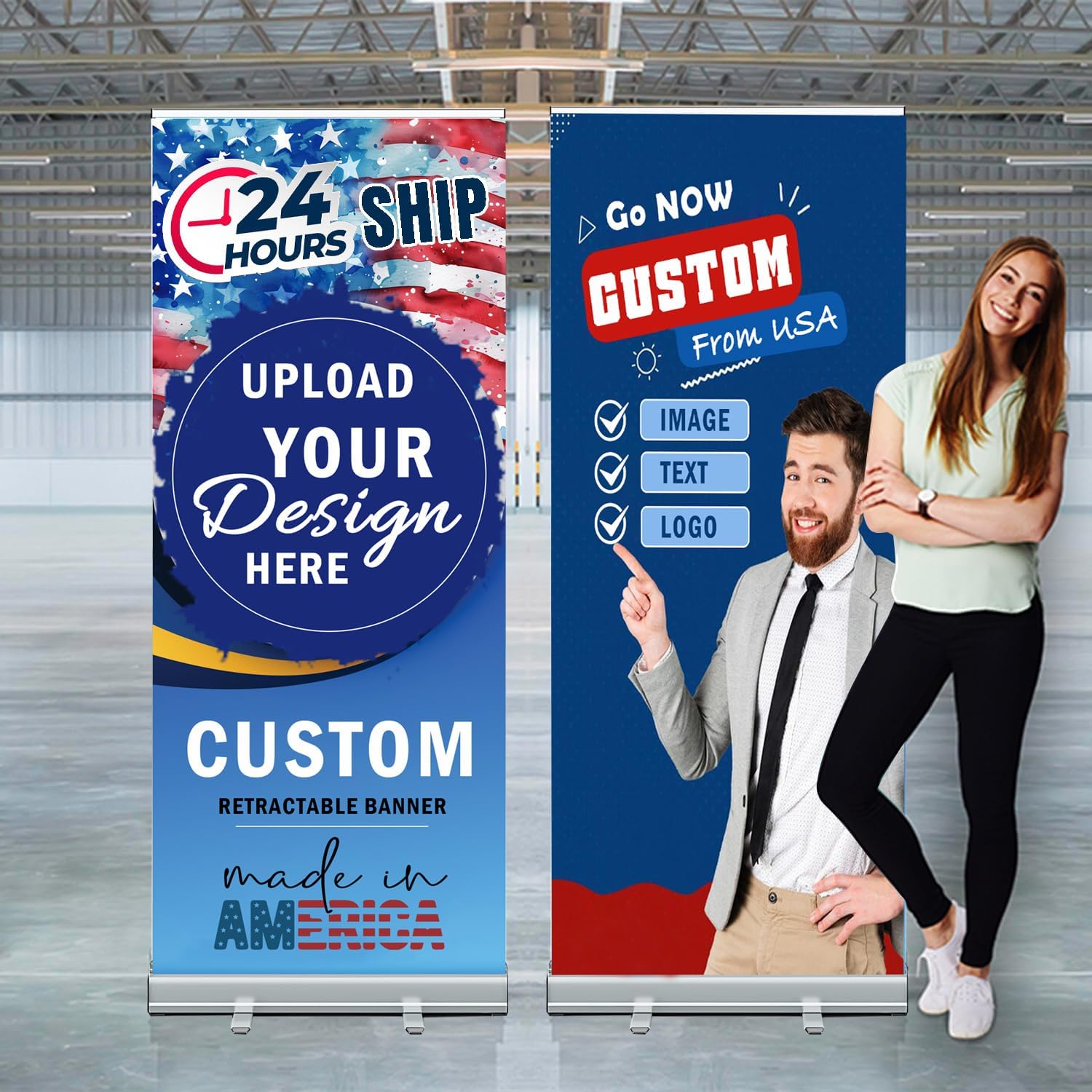 Personalized Custom Aluminum Retractable Banner 23.6''x63", Aluminum Retractable Roll up Banner Stand Conference Display Trade Show Promotion Sign with Stand and Travel case for Business, Trade Shows, Stores, Advertising, Events (Full Color, 23 in. x 63 in.)