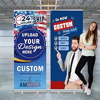 Personalized Custom Aluminum Retractable Banner 23.6''x63", Aluminum Retractable Roll up Banner Stand Conference Display Trade Show Promotion Sign with Stand and Travel case for Business, Trade Shows, Stores, Advertising, Events (Full Color, 23 in. x 63 in.)