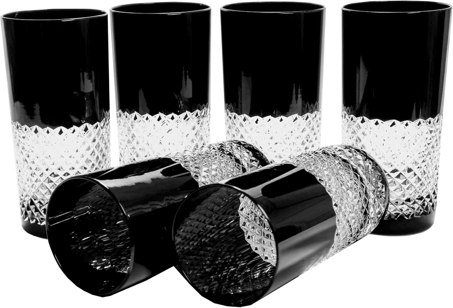 MaRika Crystal Water Glasses and Drinking Glasses 320ml - Black, Hand Decorated Elegant Glass - Set of 6 in Gift Box, Perfect for Everyday Use and Gift