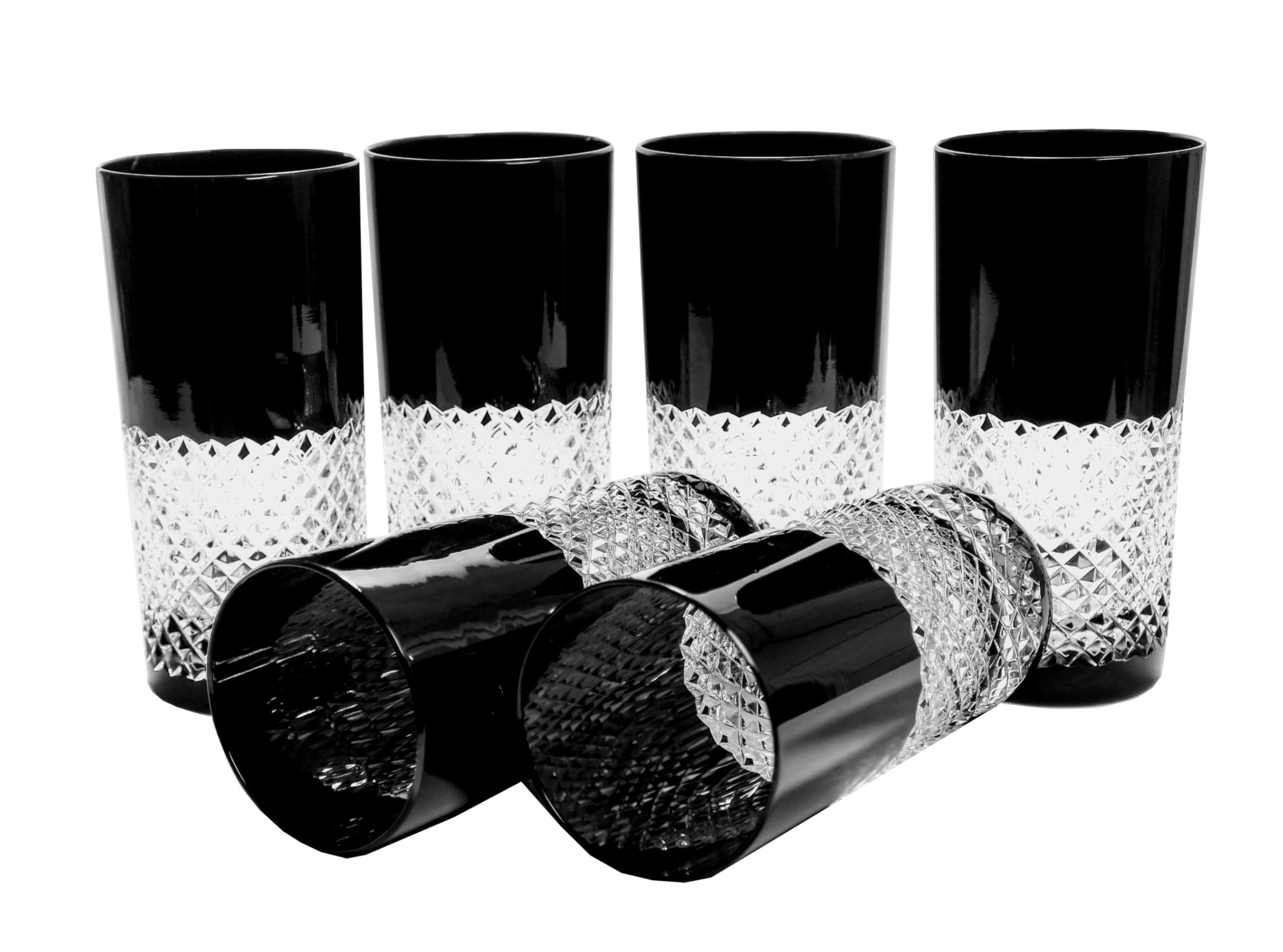 MaRika Kryształowe szklanki do wody i szklanki do picia 320 ml – czarne, ręcznie zdobione eleganckie szkło – zestaw 6 sztuk w opakowaniu prezentowym, idealne na co dzień i jako prezent