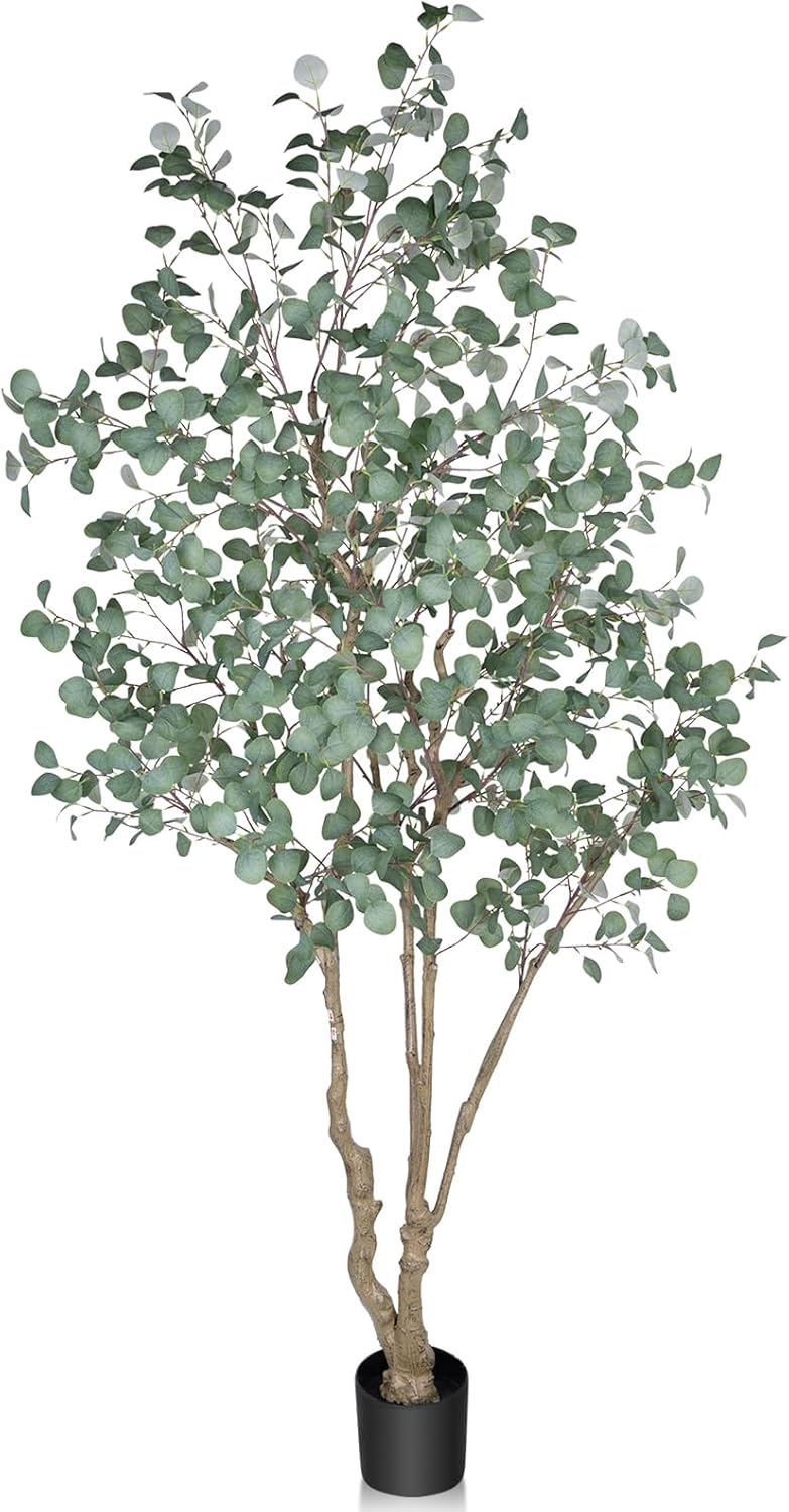 8FT Artificial Eucalyptus Tree Indoor, Tall Faux Eucalyptus